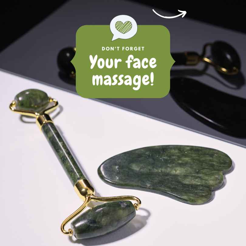Green Guasha Face Roller and Stone - Facial Massage Tools