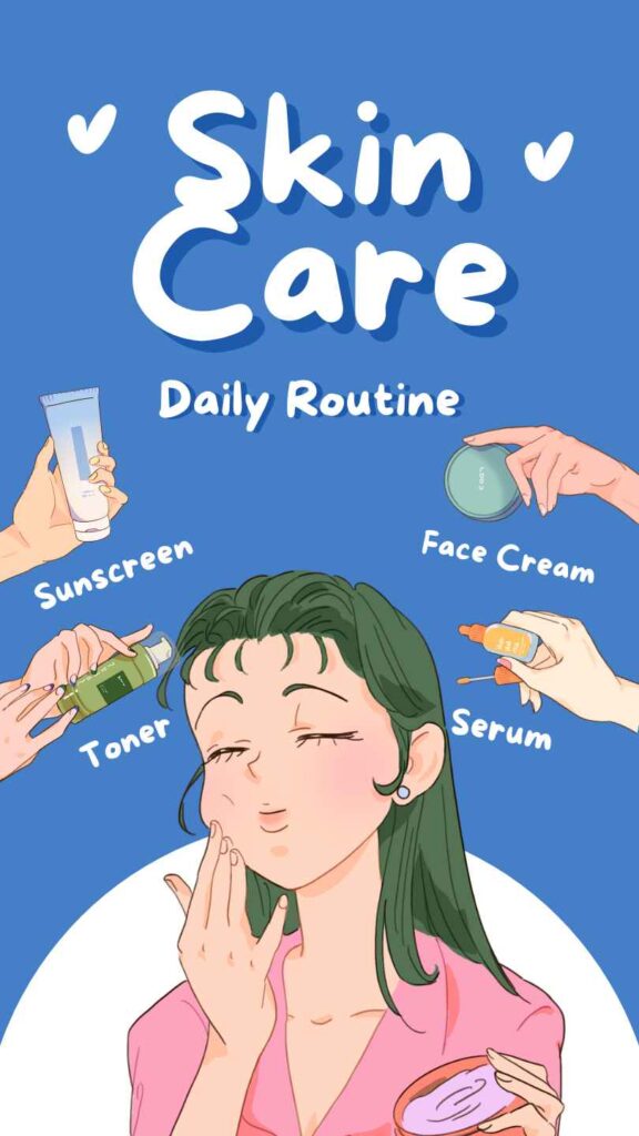 Complete Skincare Daily Routine with Sunscreen, Toner, Serum, and Face Cream