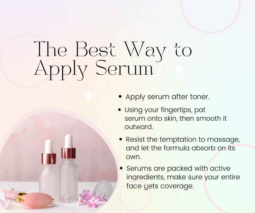 The best way to apply serums: A visual guide featuring two bottles of serums.
