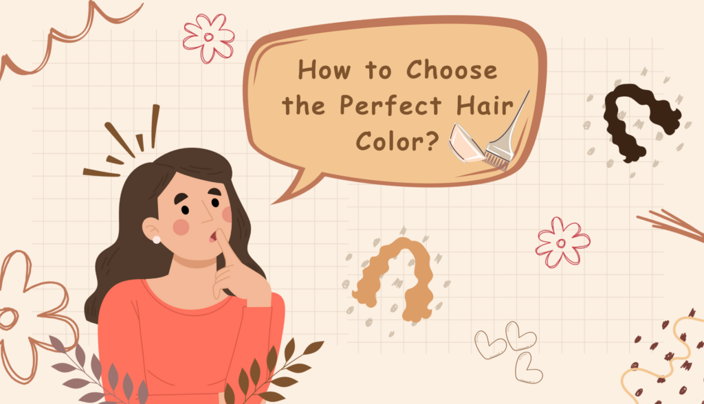 Illustration of different hair colors and color swatches.