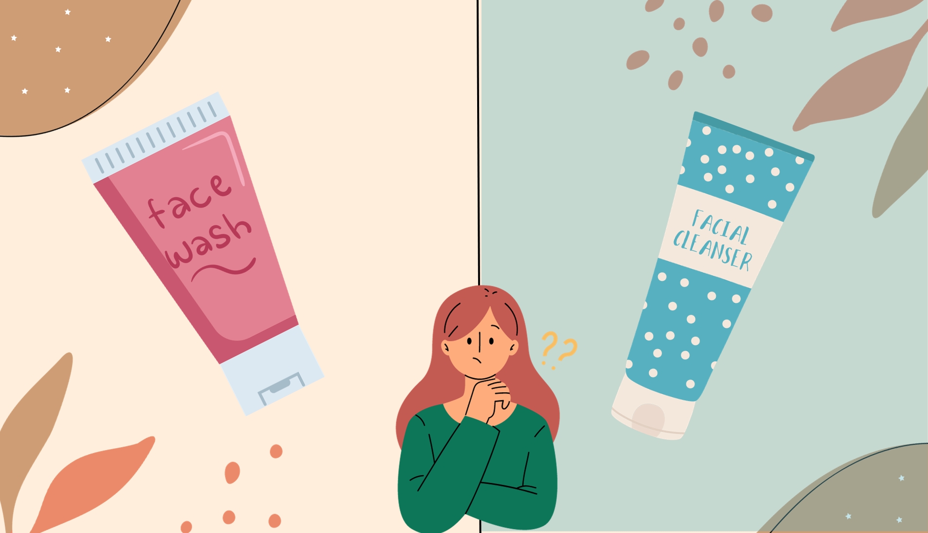 Illustration of various face wash and facial cleanser products.
