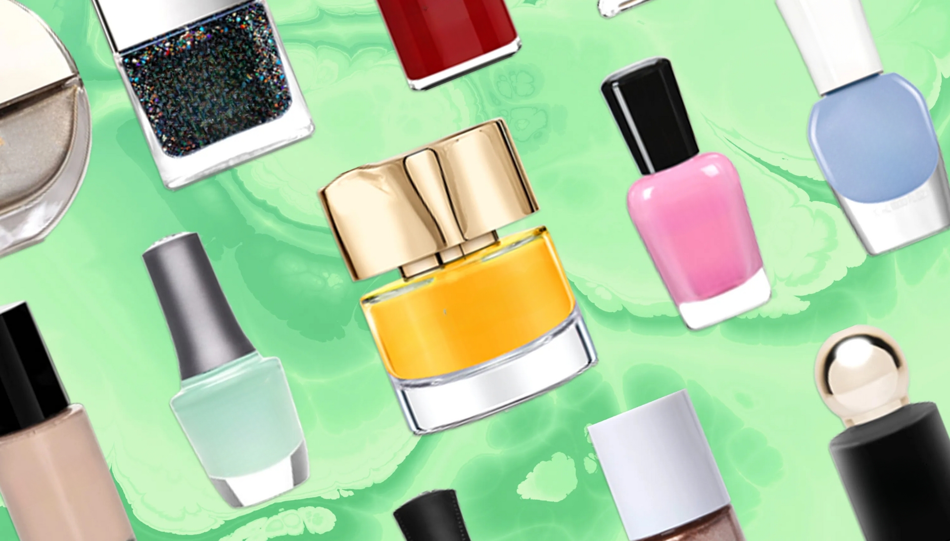 Illustration of various iconic nail products.