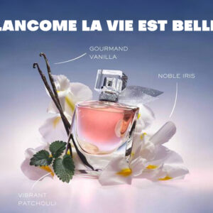 A bottle of Lancome La Vie Est Belle Perfume.