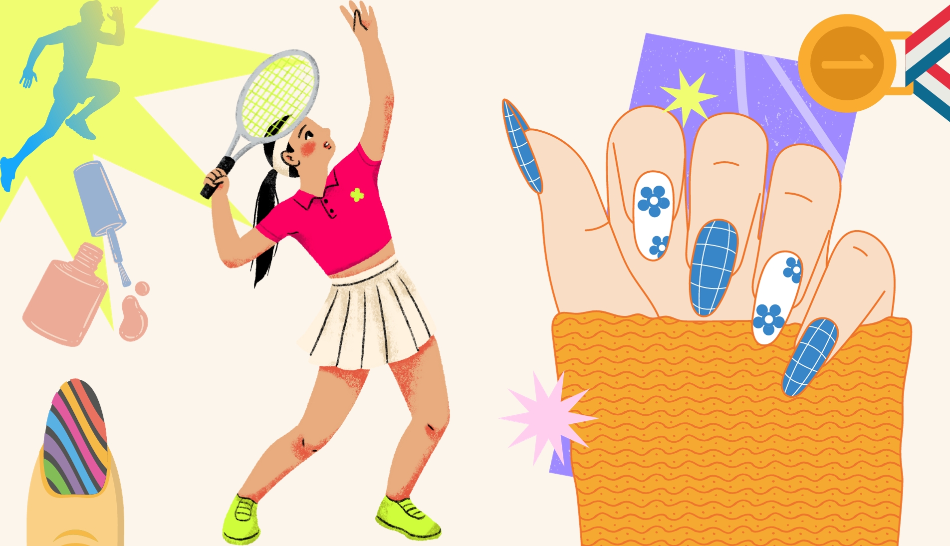 Illustration showcasing trendy nail art designs inspired by sports events.