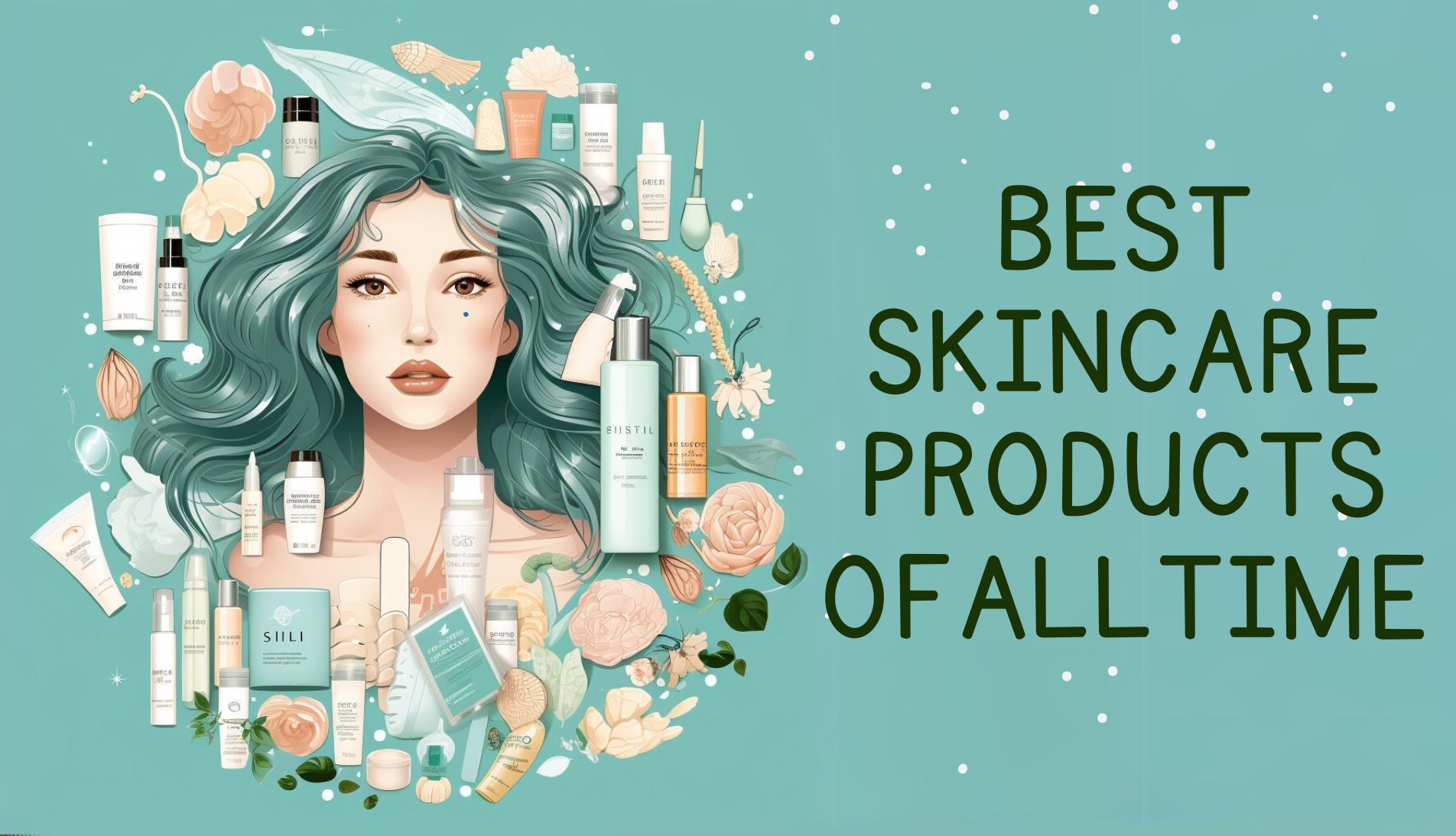 Illustration featuring a selection of iconic skincare products.